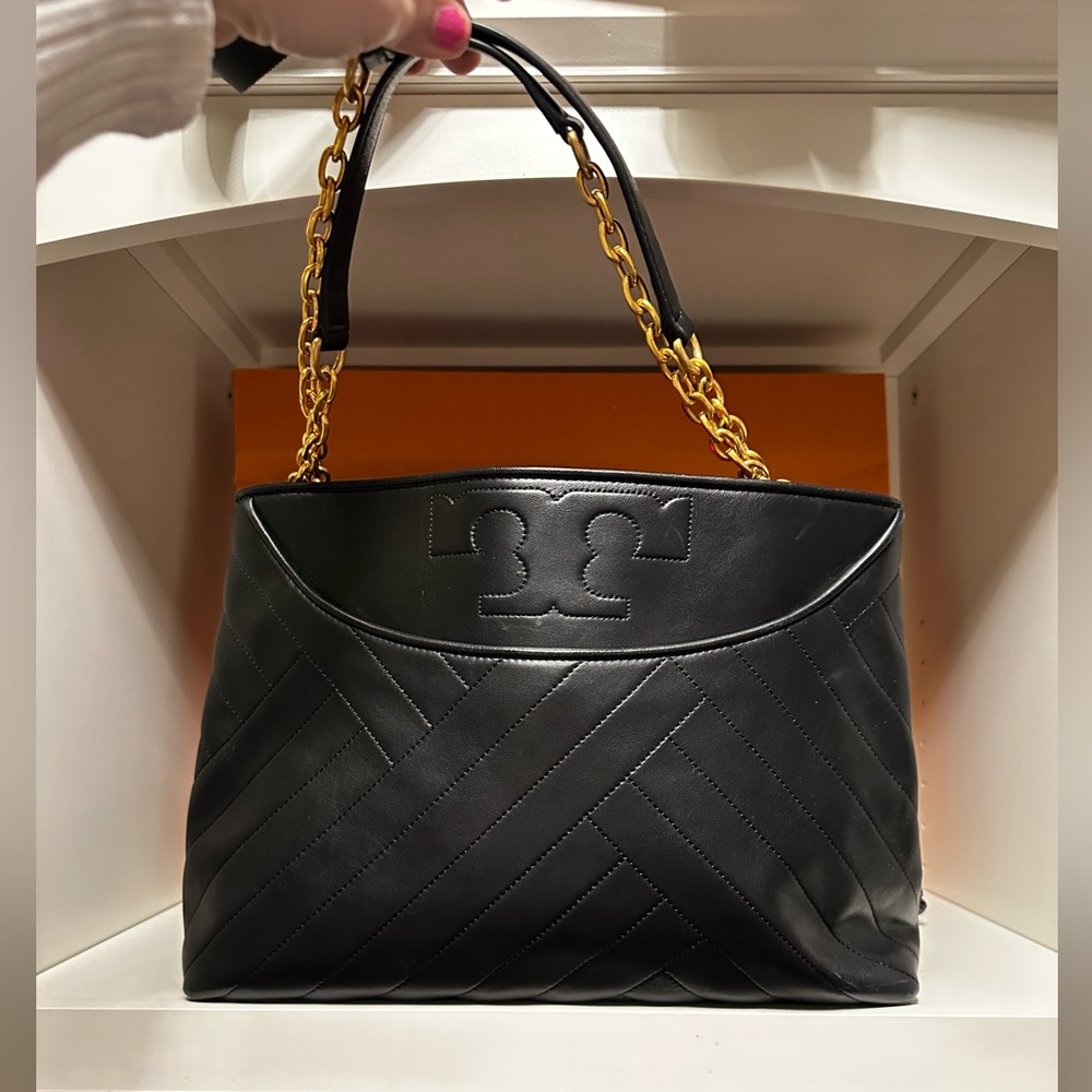 Tory Burch Quilted Alexa Leather Tote with Gold Chain